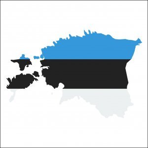 Estonia high resolution map with national flag. Flag of the country overlaid on detailed outline map isolated on white background.